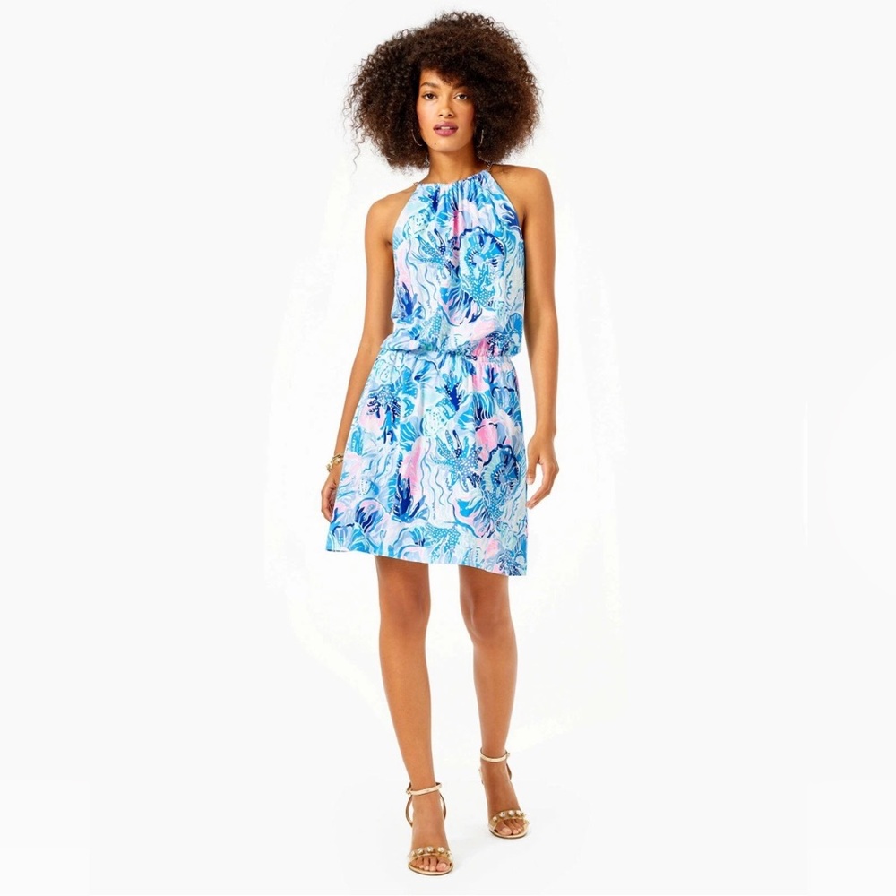 Lilly Pulitzer Blue and Pink Halter Dress